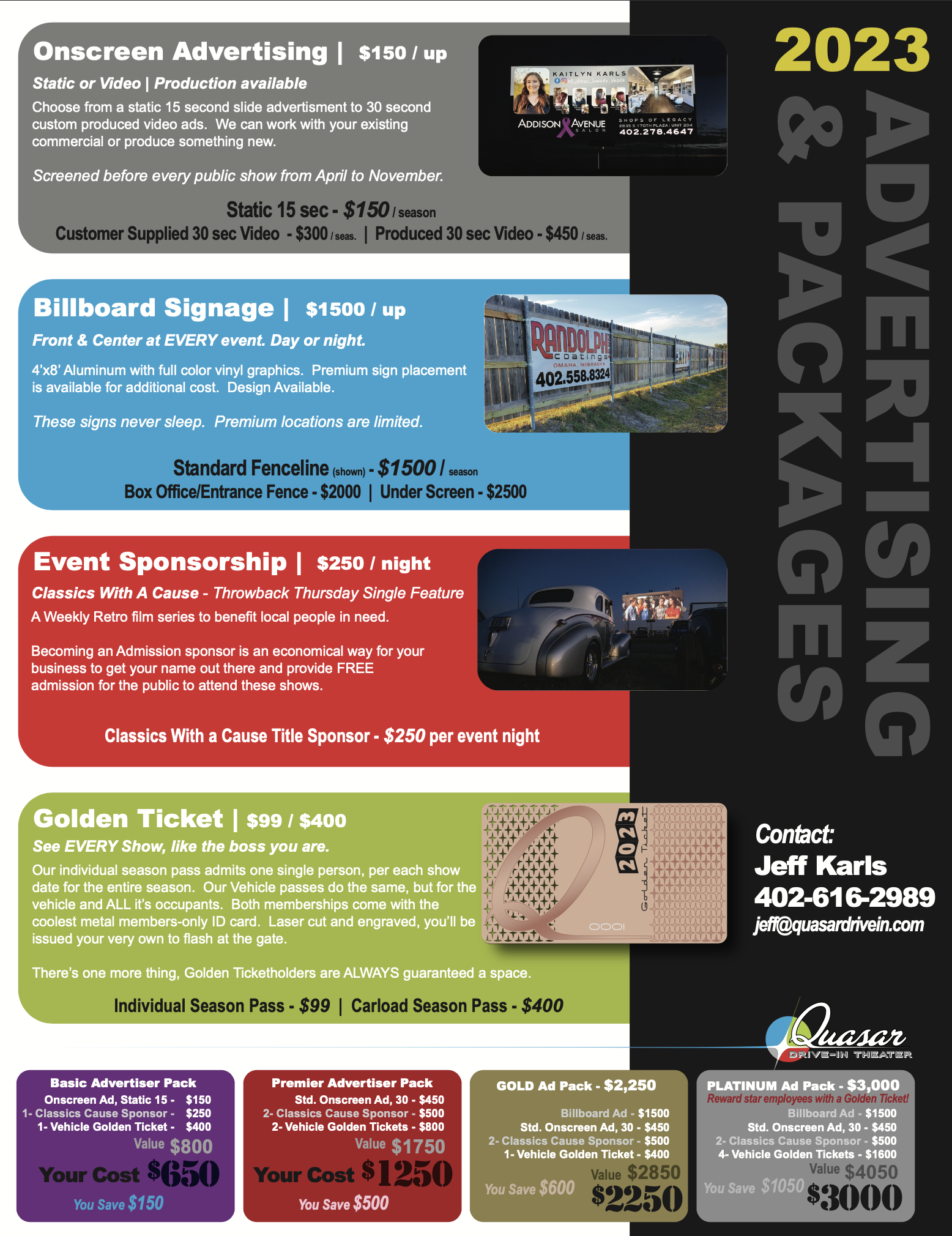 Quasar Drive-In Advertising Rates 2023